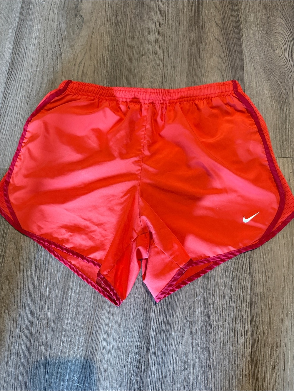 Nike Girls Bright Red Athletic Shorts with White Swoosh